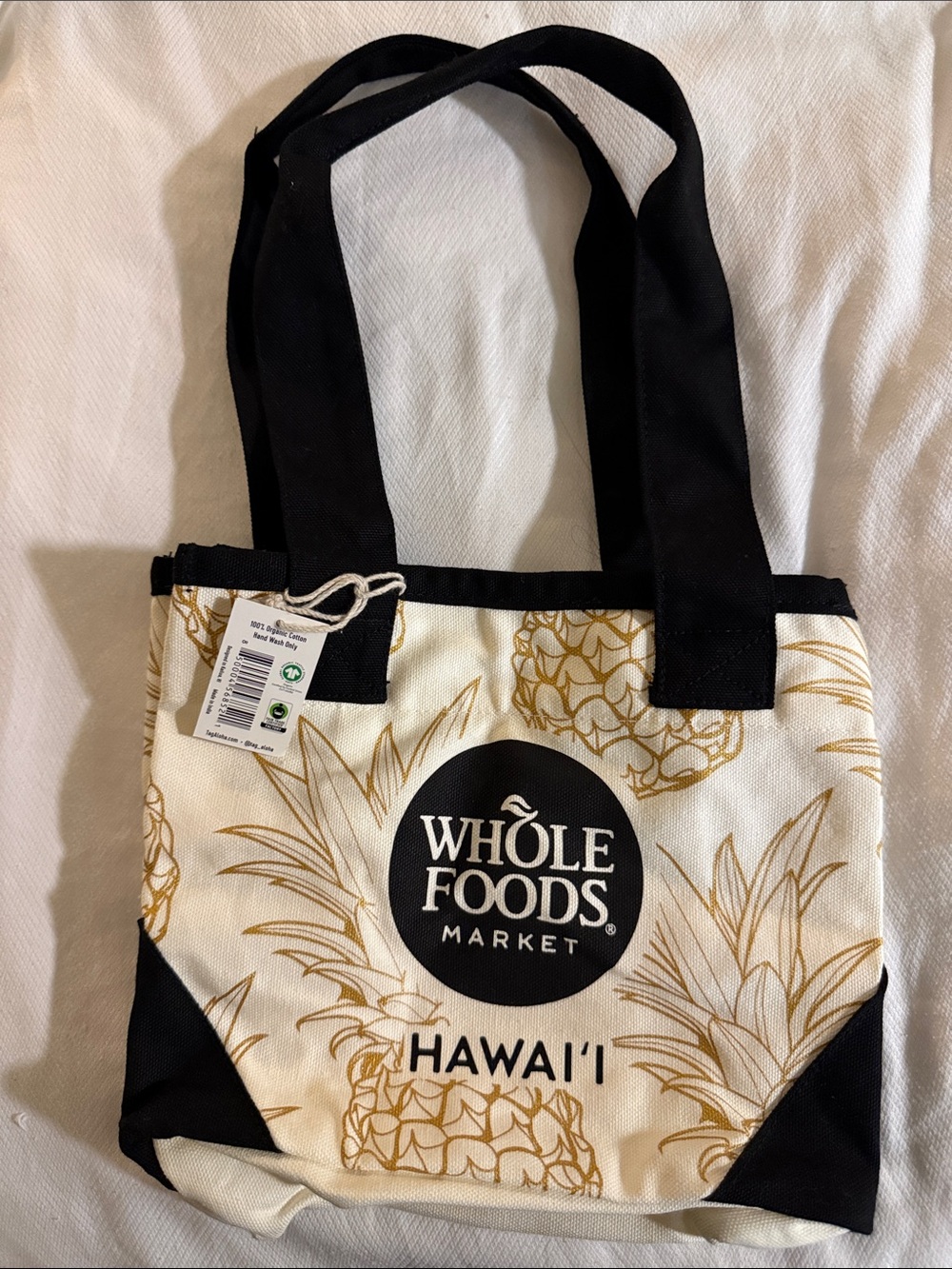 Hawaii Pineapple Mini Canvas Tote Bag - Black & Cream